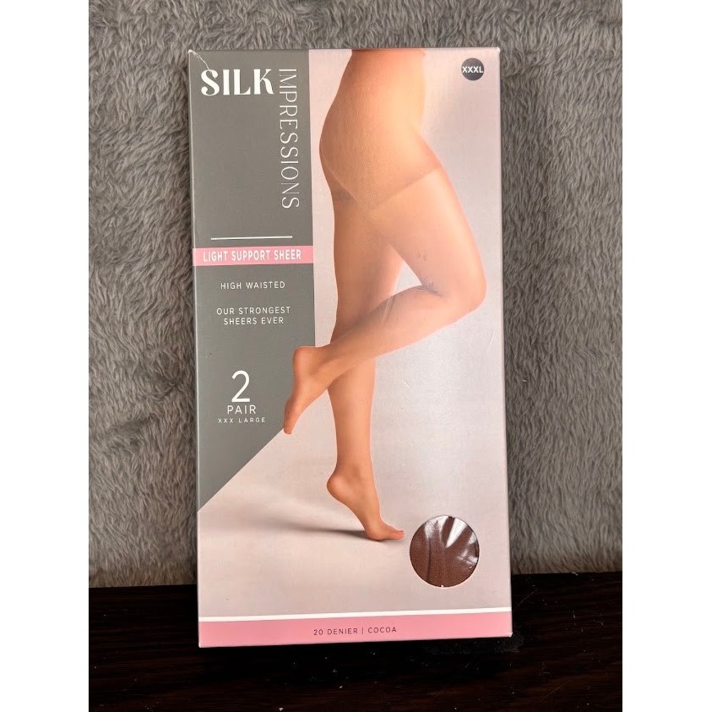 Silk Impressions Cocoa Light Support Sheer Pantyhose 2 Pair XXXL High Waisted